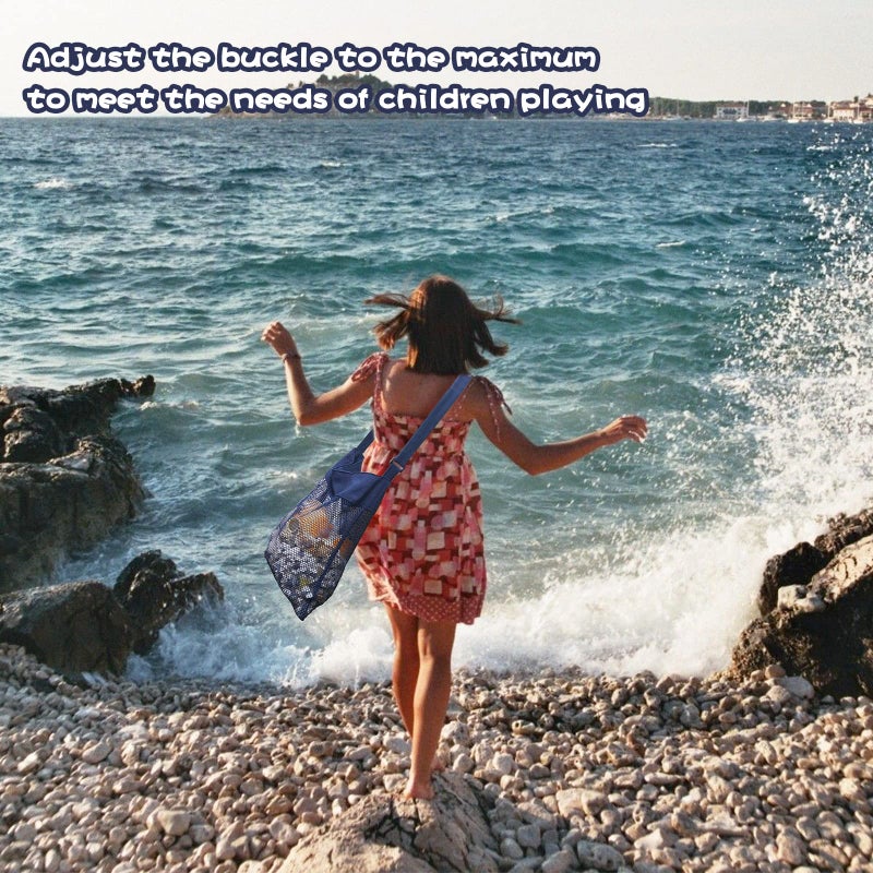 RIMOBUL Sand Away Beach Treasures Seashell Pocket Mesh Bags - Set of 2 (Large) (Navy Blue) - Image 4